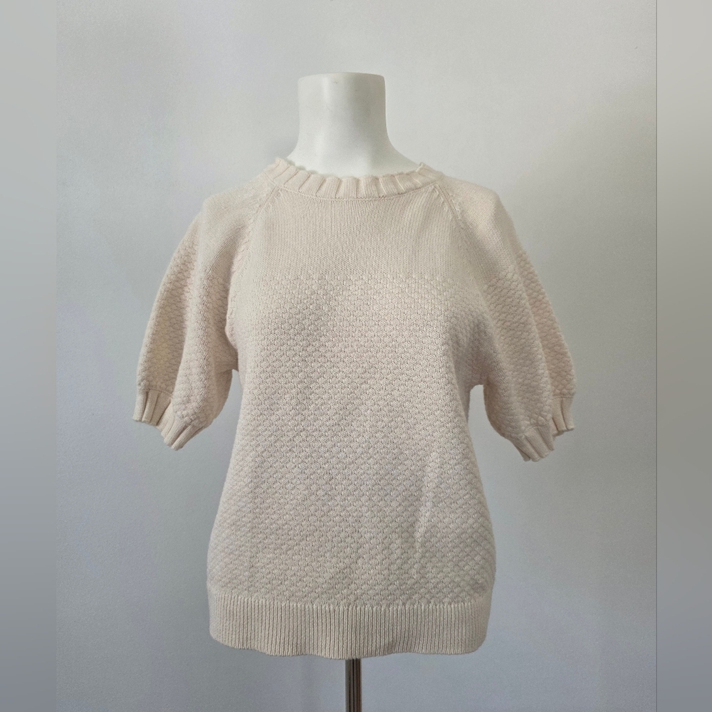 LOFT Cream Cotton Short-Sleeve Knit Sweater Size S